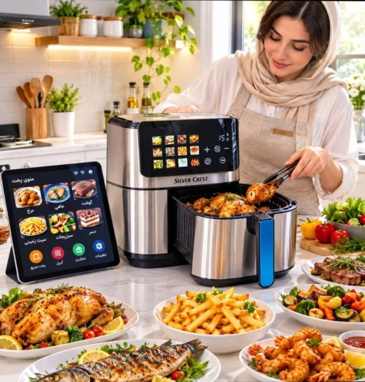 سرخکن بدون روغن و گریل سیلور کرست مدل XL-9093-D ظرفیت ۱۵ لیتر توان ۲۴۰۰ وات
