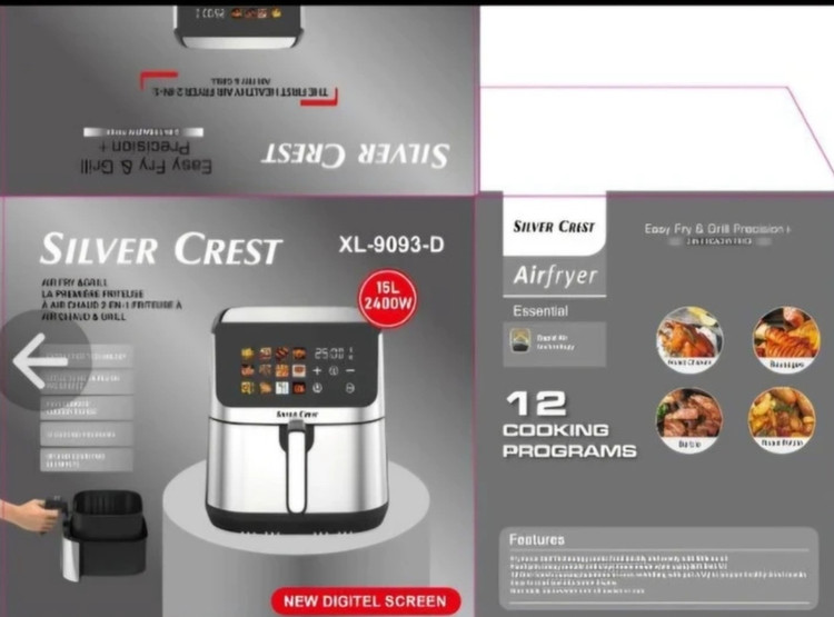 سرخکن بدون روغن و گریل سیلور کرست مدل XL-9093-D ظرفیت ۱۵ لیتر توان ۲۴۰۰ وات