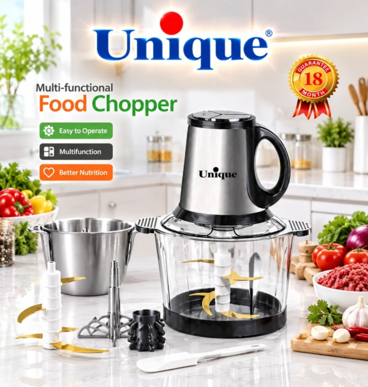 خردکن دوکاسه یونیک Unique مدل HENRY3S ظرفیت 3 لیتر توان 1500 وات