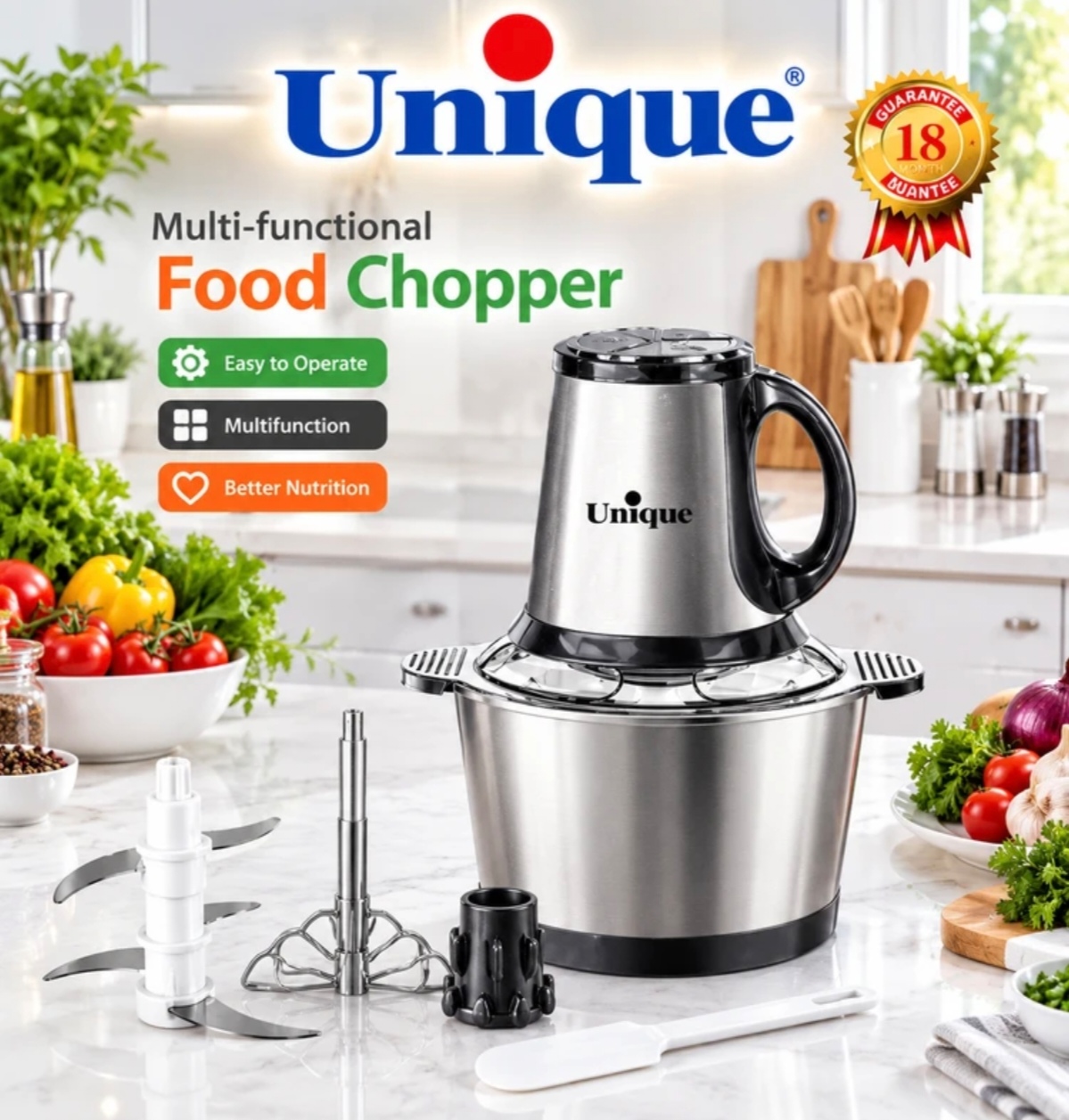 خردکن چندکاره یونیک Unique مدل DAVID3L ظرفیت 3 لیتر توان 1500 وات